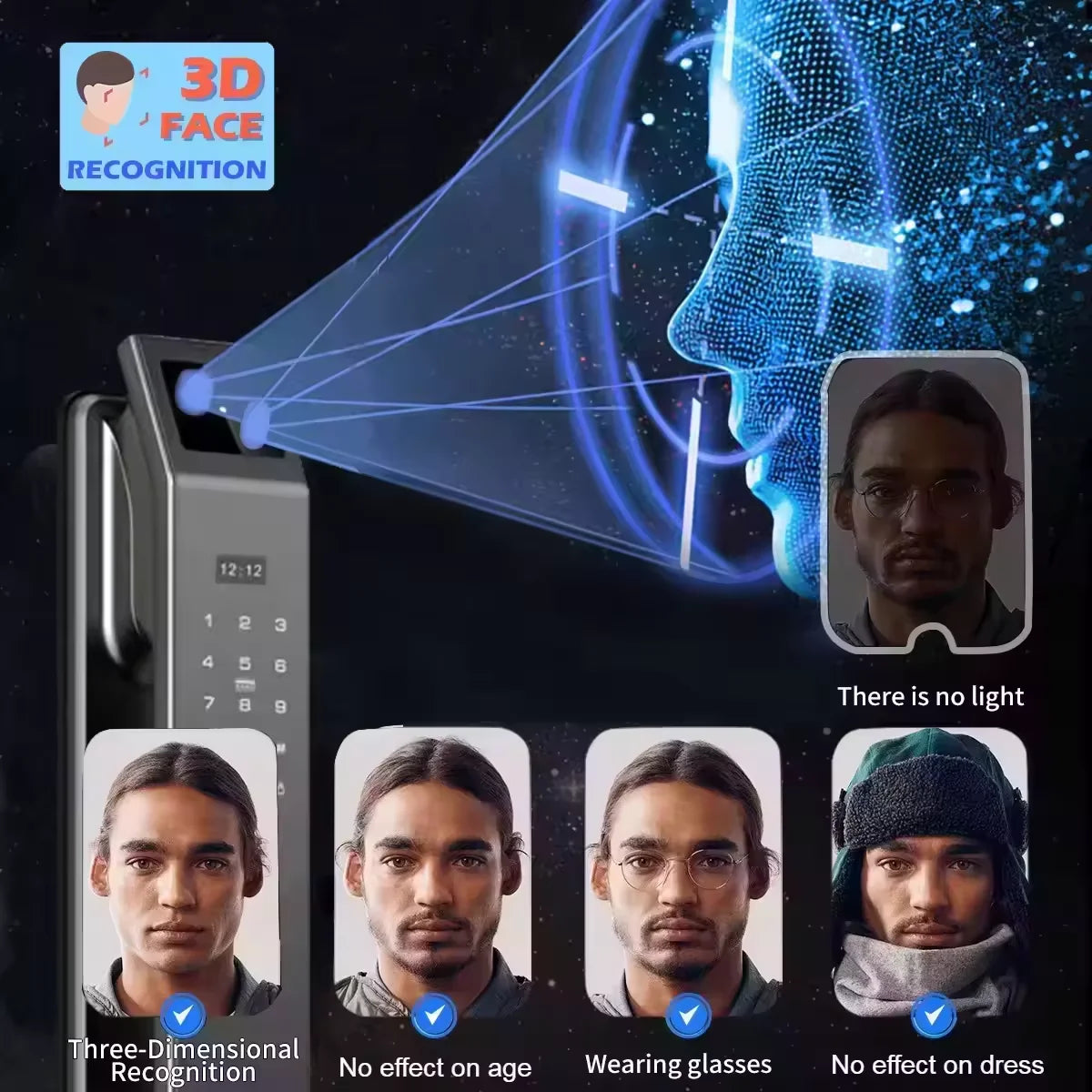 Face Recognition Tuya Smart Door Lock Automatic Biometric Rfid Ic Card Wifi App Security Camera Fingerprint Digital Locks