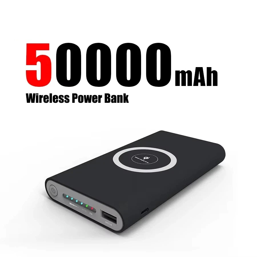 Portable Fast Charging Power Bank - High-Capacity Travel Battery Pack Black 50000mAh Tidesmit