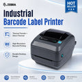 Zebra GX430T desktop thermal label printer with front panel and status display