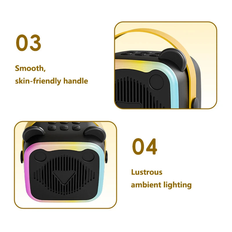 K10 Wireless Bluetooth Speaker With 2 Microphone RGB Light Outdoor Home Karaoke Voice Change Mini Speaker for Family Gifts