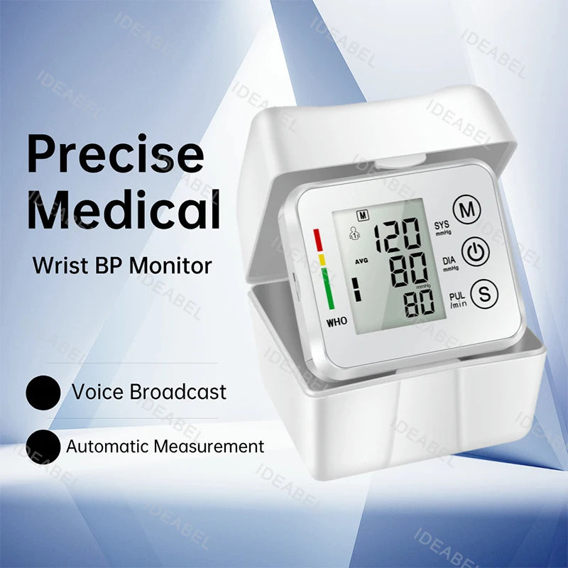Wrist Blood Pressure Monitor LED English Voice Broadcast Tonometer BP Monitor Non Contact Infrared Medical Thermometer