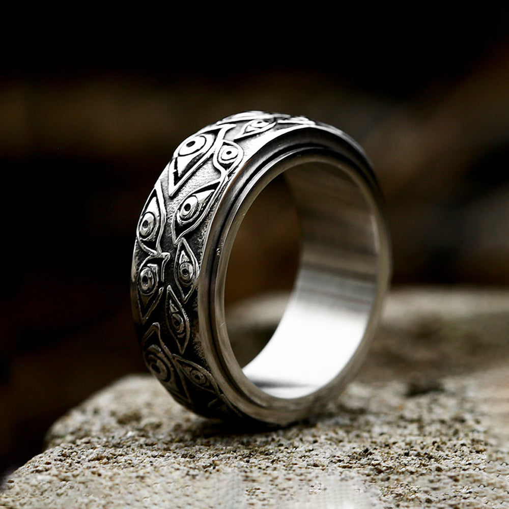 Fashion Retro Stainless Steel Demon Eye Rings Punk Creativity Rotatable Ring for Men Women Anxiety Relieving Jewelry Wholesale
