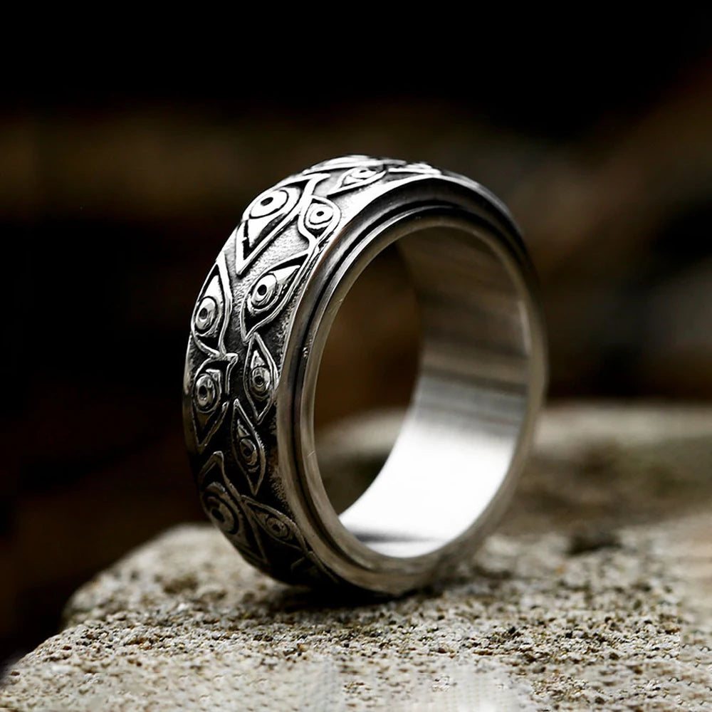 Fashion Retro Stainless Steel Demon Eye Rings Punk Creativity Rotatable Ring for Men Women Anxiety Relieving Jewelry Wholesale