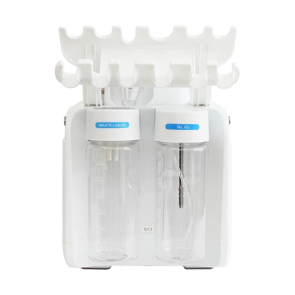AOKO hydro dermabrasion facial machine with clear waste liquid and H2O2 bottles for professional skin care.