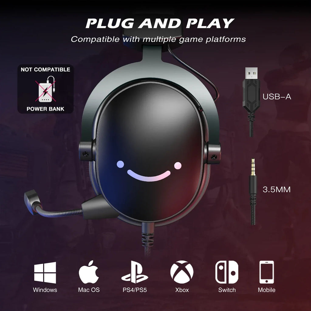 Tidesmit 7.1 Surround Sound PC Gaming Headset for PC PS5 Black Tidesmit