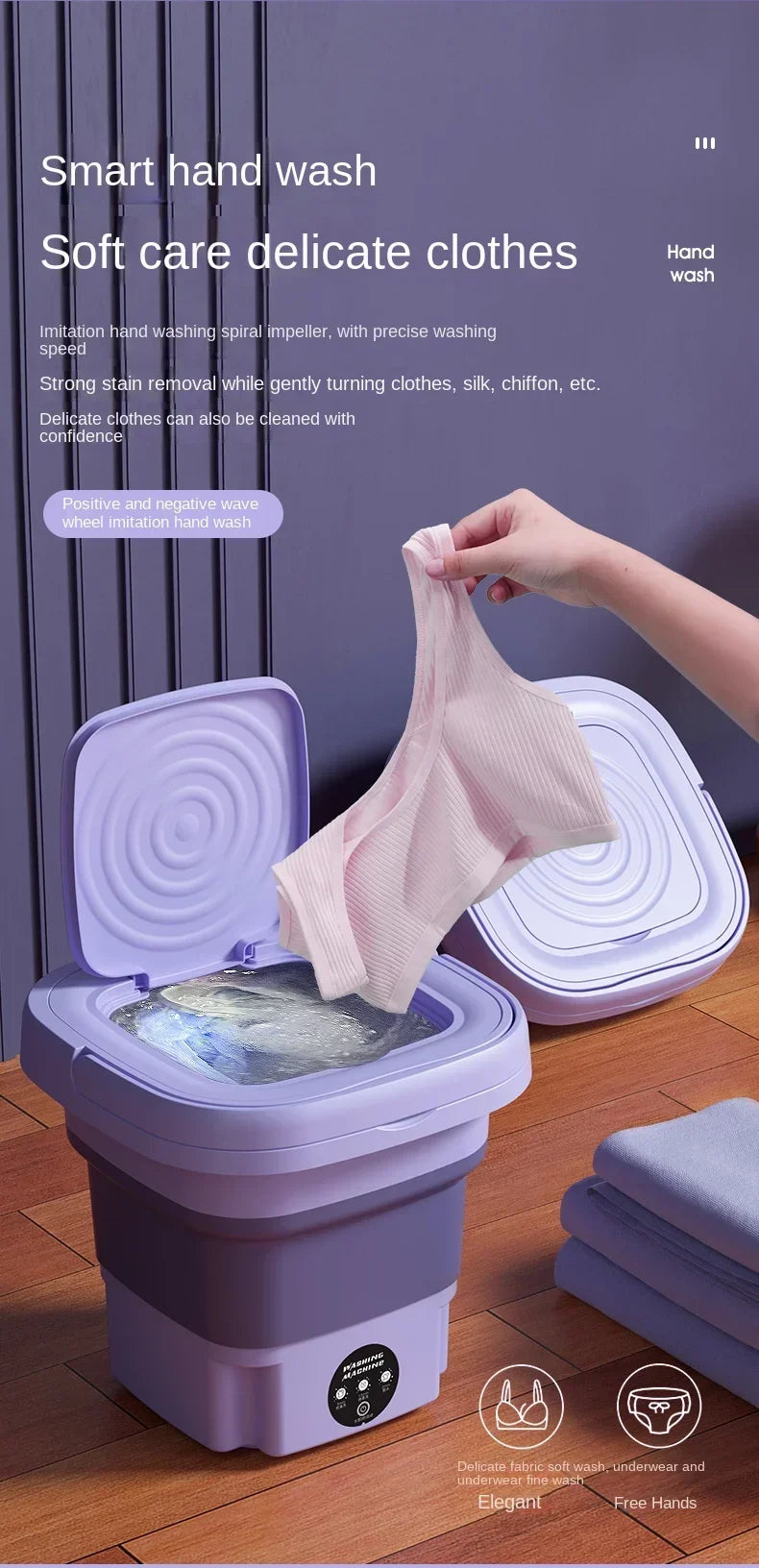 Tidesmit 8L portable foldable mini washing machine with spin dryer basket for delicate underwear and socks, angle 7
