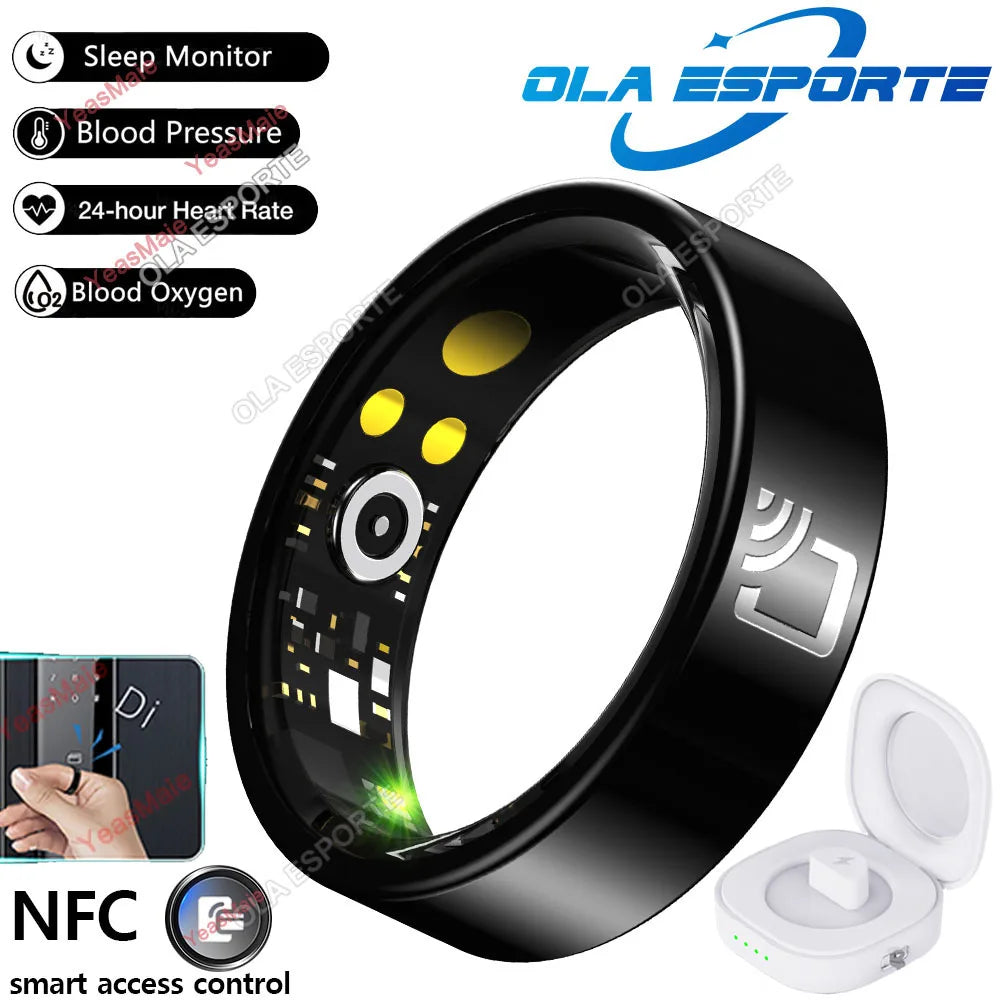 Tidesmit Smart Health Ring: NFC Fitness Tracker & Heart Rate Monitor Case-Black Tidesmit