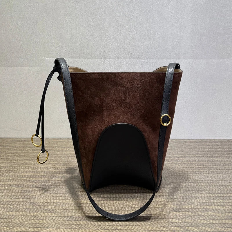 2026 New Bucket Bag Rear Saddle Design High end Leather Shoulder Bag Leather Crossbody Bag