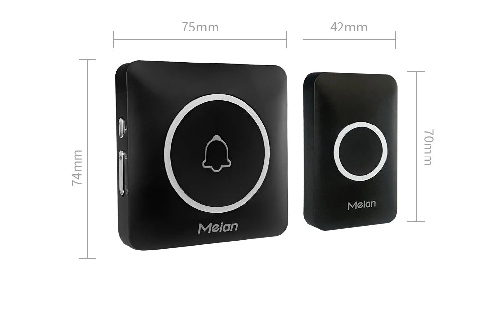 Meian IP65 Waterproof Wireless Doorbell Smart Home Outdoor Door Bell 60 Ringtone 5 Volume Adjustable LED Flash Smart Door Bell