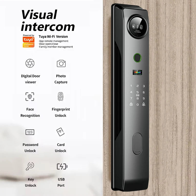 Electronic 3D Face Recognition Automatic Smart Door Lock Fingerprint Tuya Wifi Digital Door Lock With Camera Hot Selling