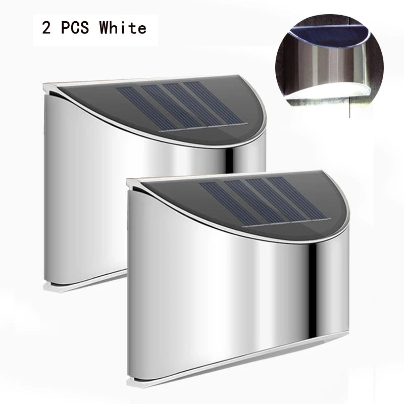 6Pcs Solar Garden Light Stainless Steel Courtyard Wall Lamp Waterproof Outdoor Lighting Emergency Patio Step Garden Fence Street