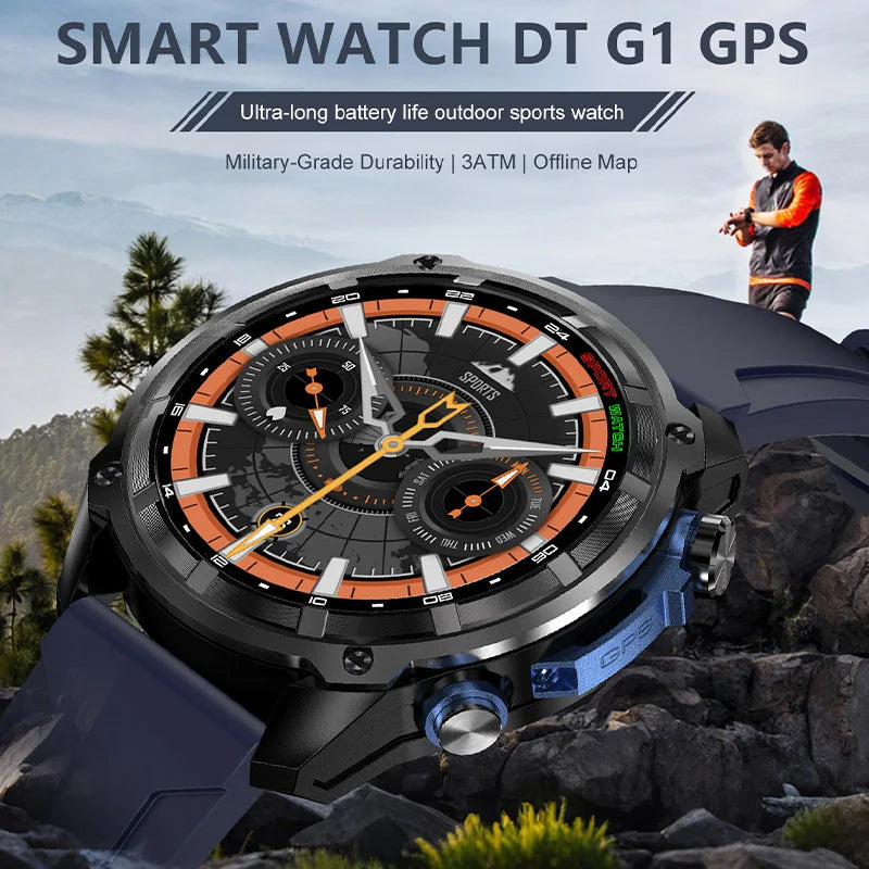 2026 New Outdoor Adventure DT G1 Smart Watch GPS Offline Map 100+Sports Mode Fitness 3ATM Waterproof Bluetooth Call Smart Watch