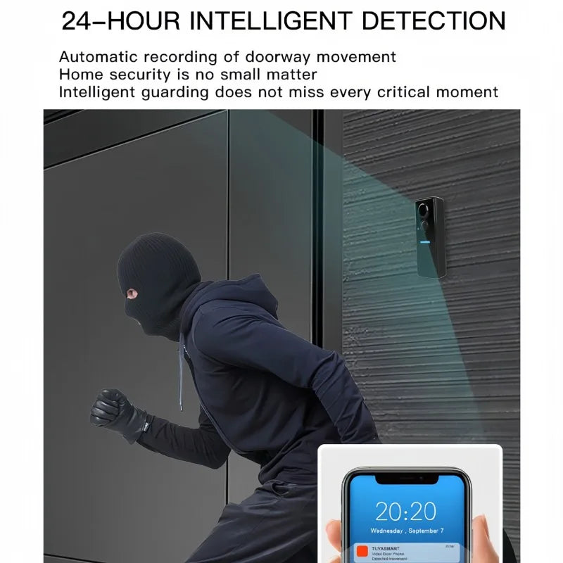 Tuya Outdoor Wireless Doorbell Solar Rain Cover Waterproof WiFi Door Bell Camera Motion Detection Two-way Audio Video Intercom