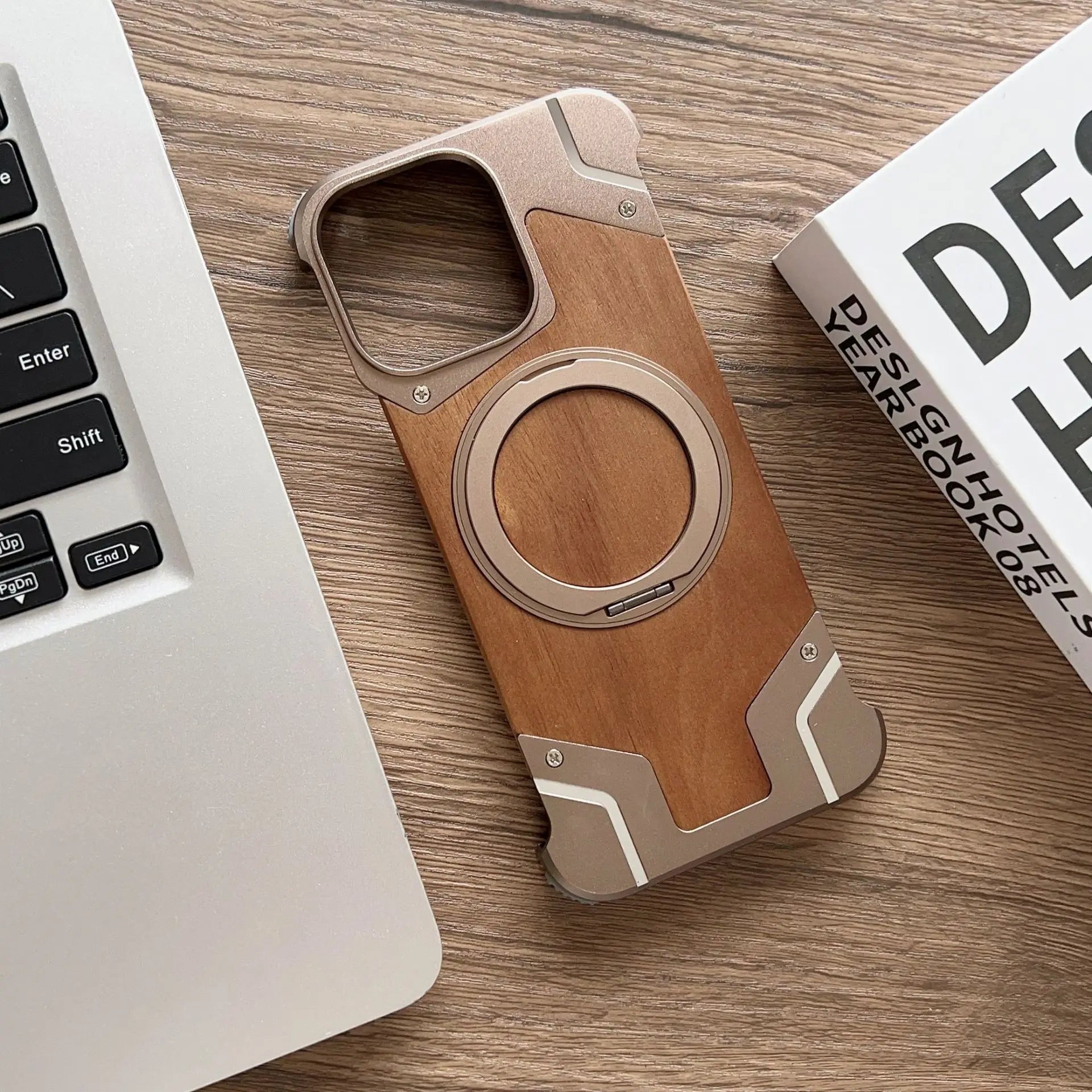 Magnetic Walnut Wood Phone Case for iPhone 16 Pro | Shock-Absorbing Cover Tidesmit
