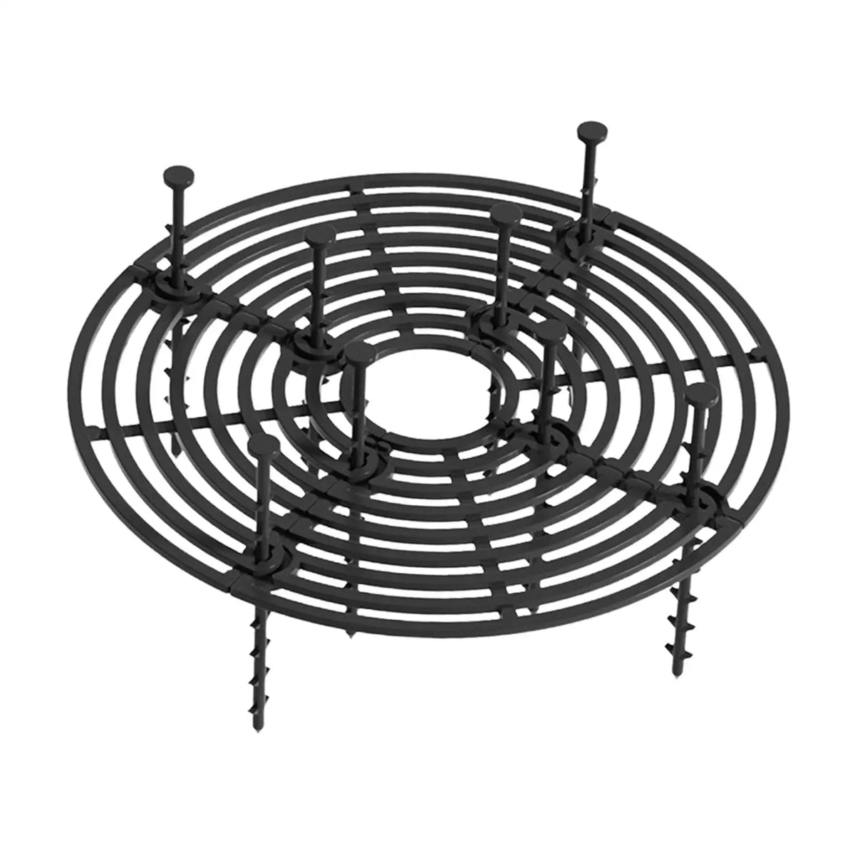 Dark round garden soil guard with elevated hoop grid and central pot opening