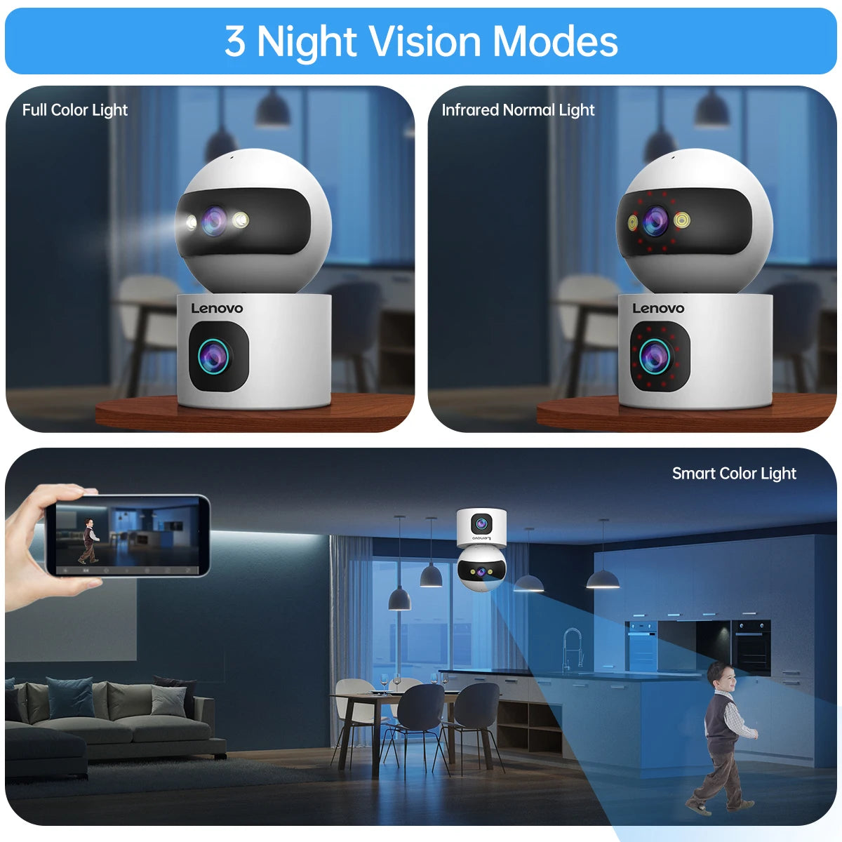 Lenovo 4MP HD Security IP Camera 5G WiFi Surveillance Camera Dual Lens 5X Zoom AI Tracking Home Indoor CCTV Camera Baby Monitor