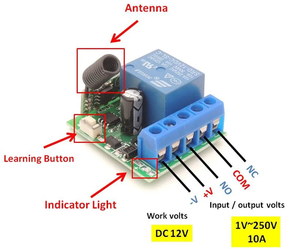 433Mhz Wireless Remote Switch Relay Kit - 12V Reliable Home Automation Tidesmit