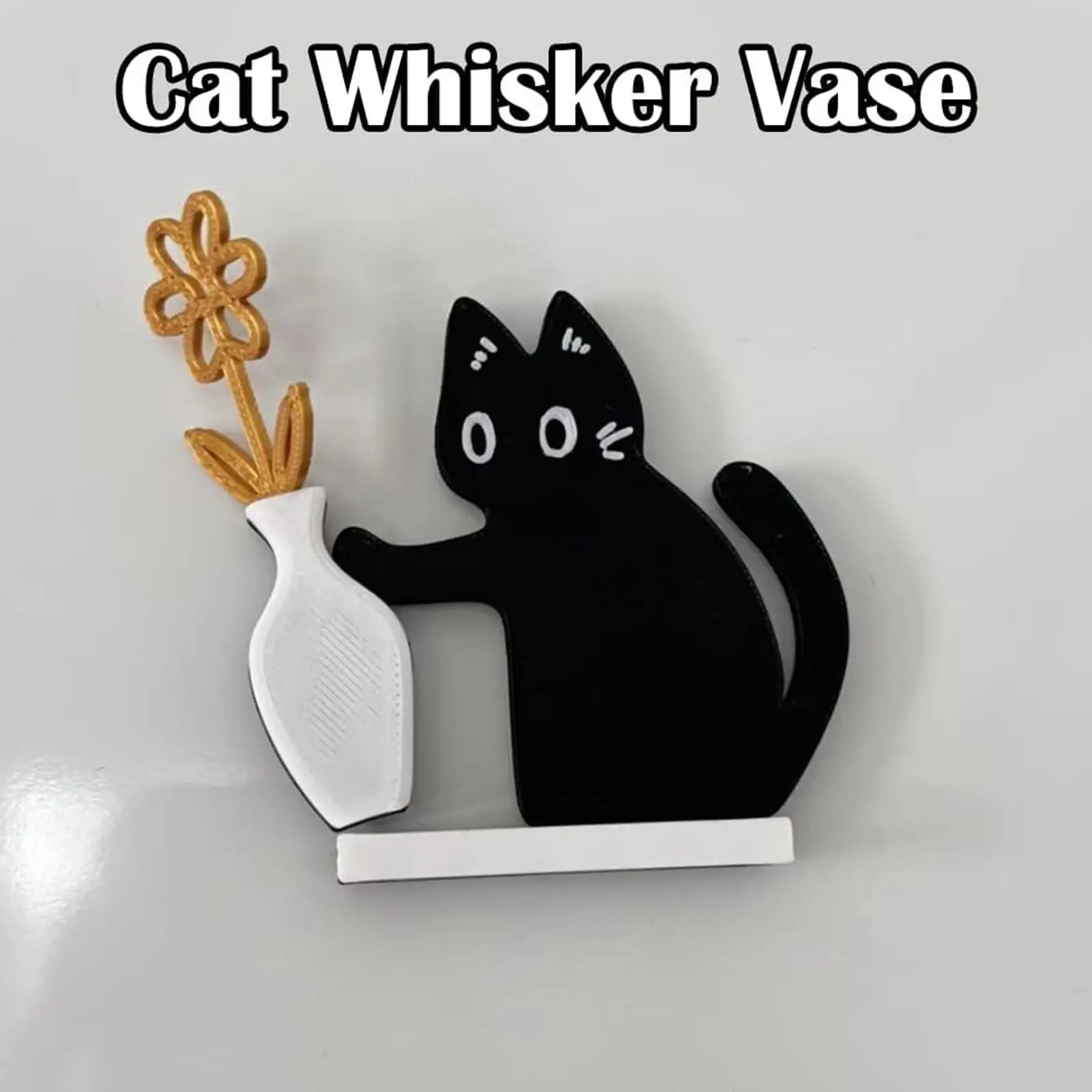 Black cat whisker vase magnet, a 3D printed memorial keepsake gift for cat lovers to display pet whiskers.