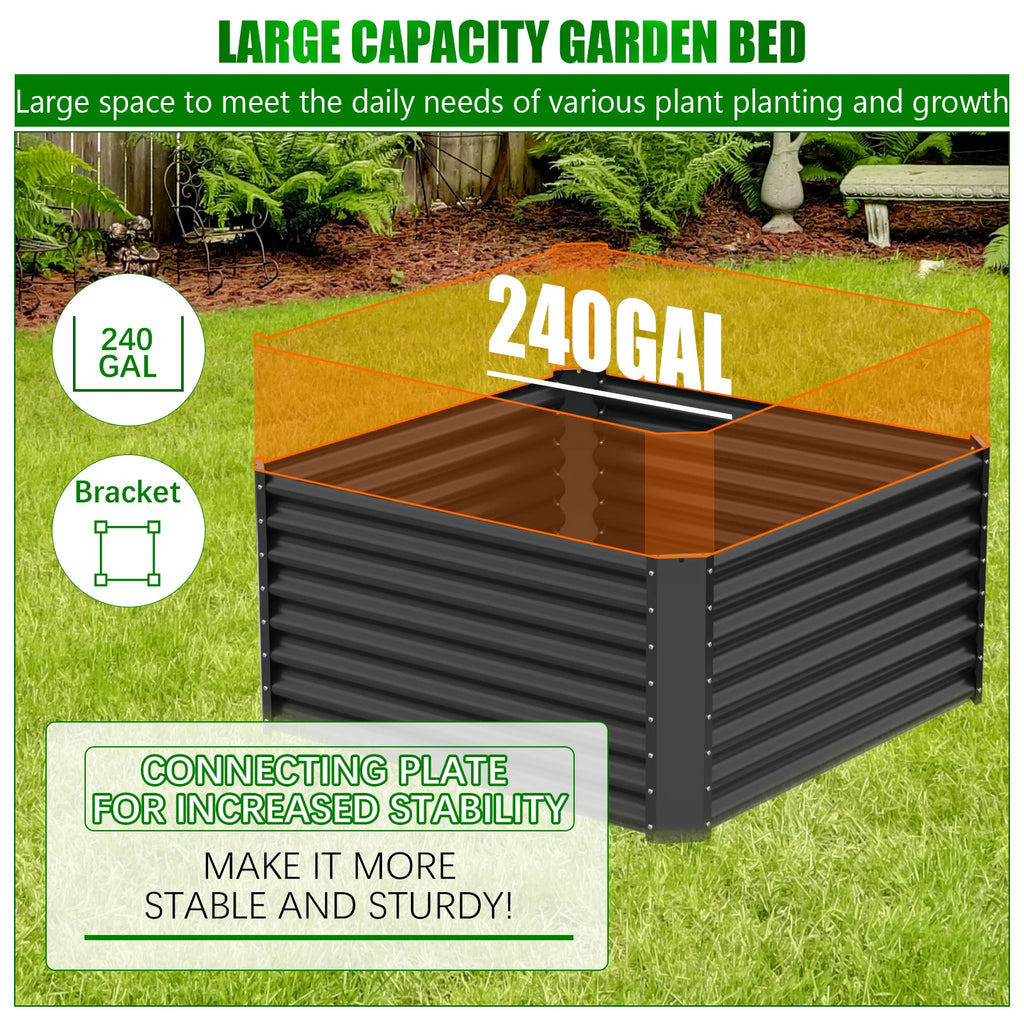 Galvanized metal raised vegetable tray, 240/gallons, open base, rustproof corrugated steel for vegetables, herbs and flowers, quick assembly in 10 minutes for outdoor gardening, patio and yard.