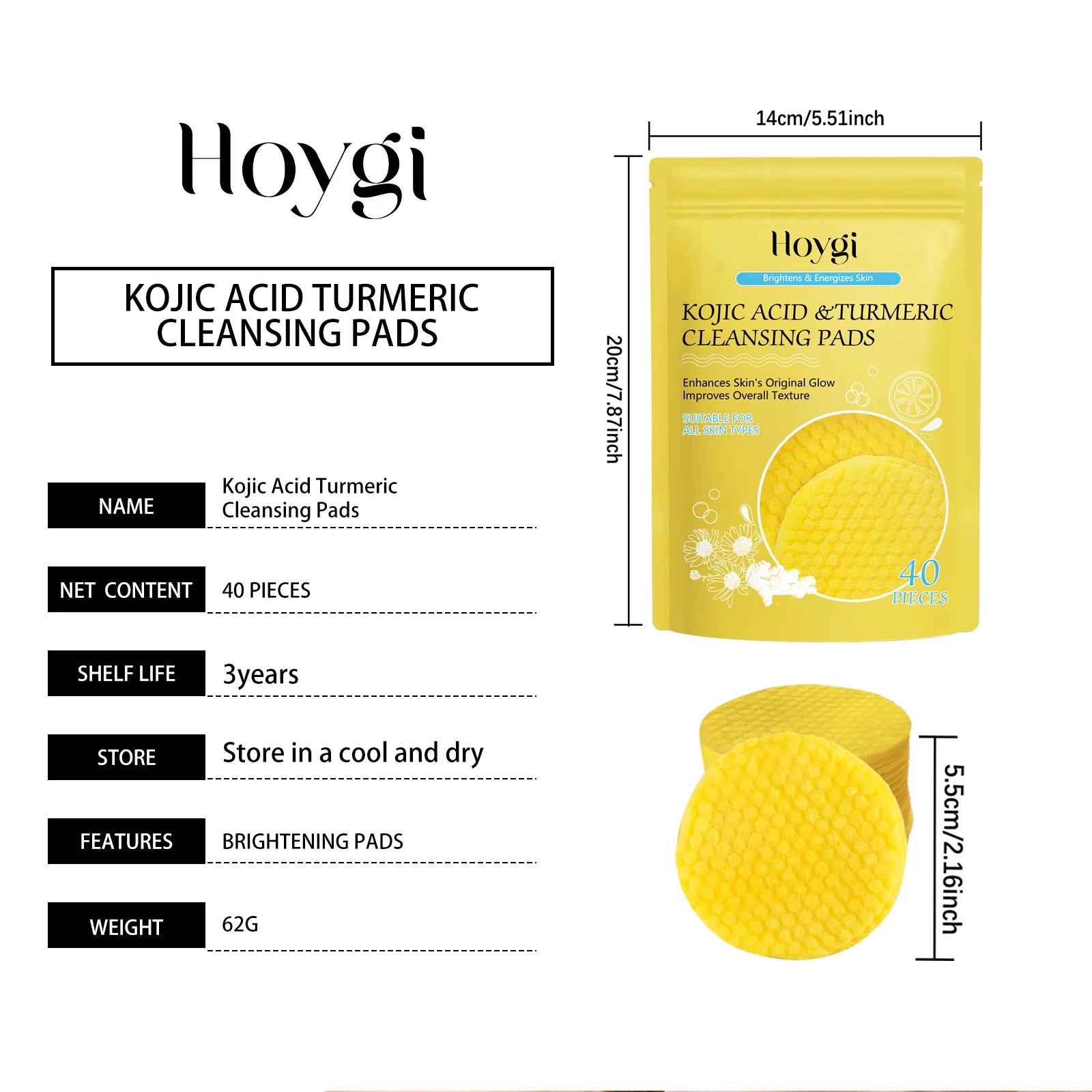 Turmeric Kojic Acid Cleansing Pads Exfoliating Pads Facial Sponges For Cleansing Exfoliating Daily Cleansing Skin Care Tools