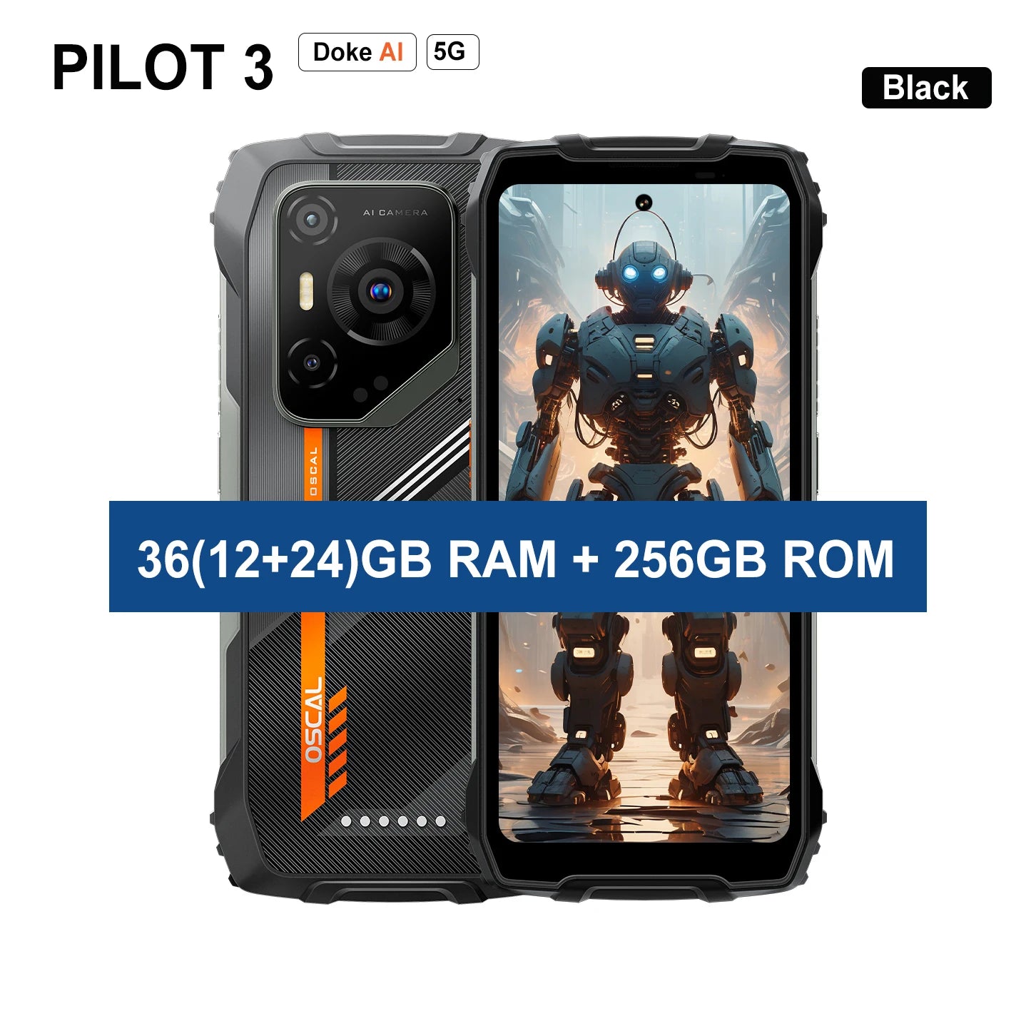 Blackview OSCAL PILOT 3 5G AI Rugged Smartphone MTK 6300, 6.78" 2.4K Display 120Hz, 12GB 256GB, 7500Amh Battery Phone,Android15