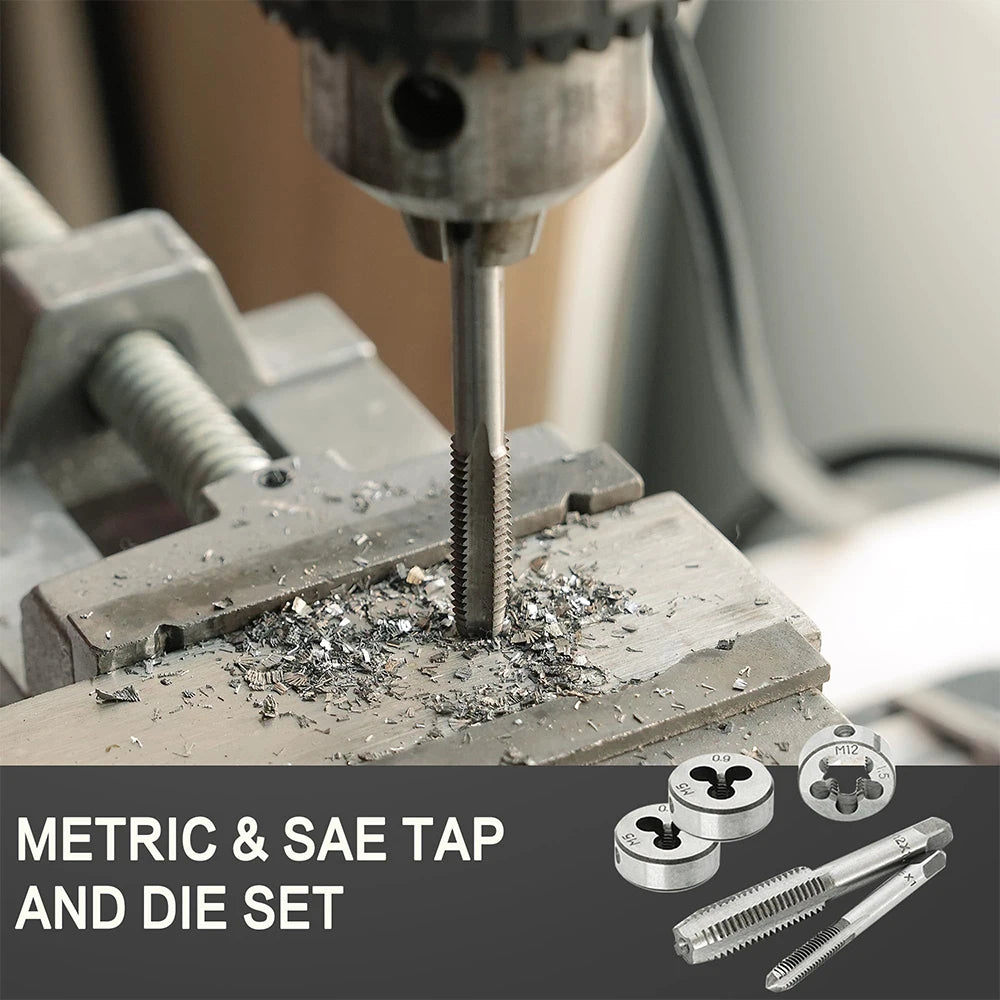 Podofo 40Pcs Tap and Die Set Metric Size M3-M12 Hand Threading Tool Kit for Metal Working Thread Repair Tool