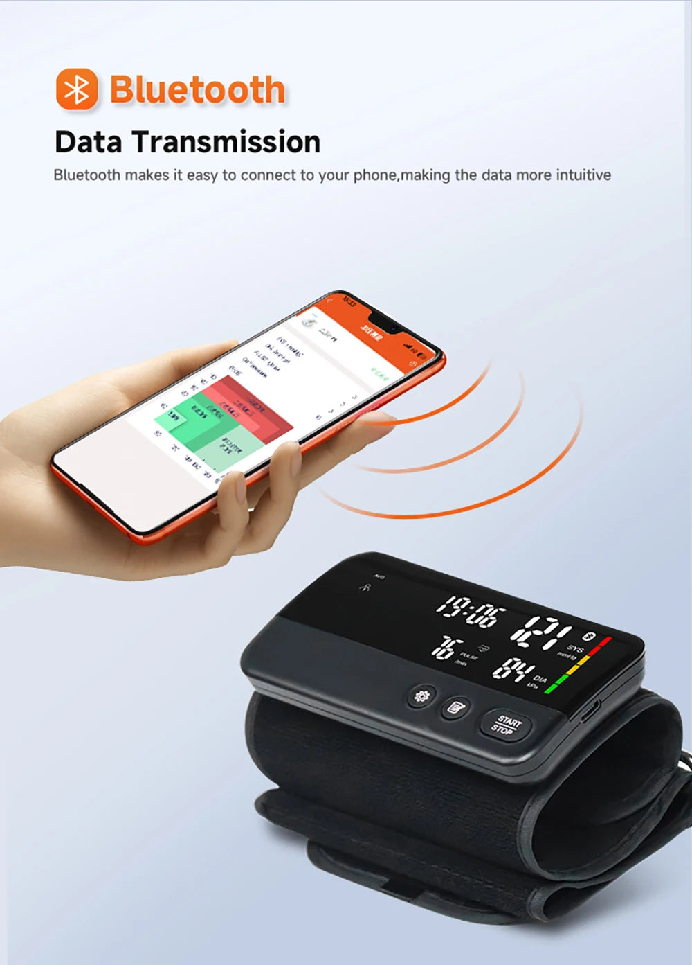 Bluetooth Digital Blood Pressure Monitor Supports English, Spanish LCD Display, Rechargeable Upper Arm Blood Pressure Monitor