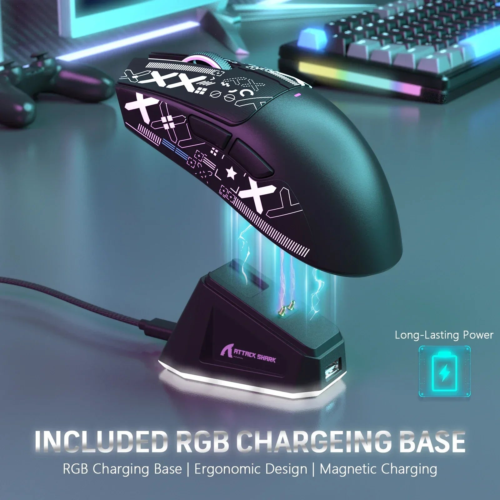 Hot Sale ATTACK SHARK X11 Wireless Gamer Mouse with Charging Dock PixArt PAW3311 Gaming Sensor 22000 DPI, BT/2.4G Wireless Mouse