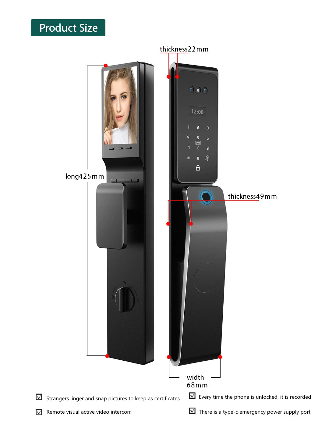 Tuya App Smart Lock with HD Camera Monitoring Face Recognition Multi-language Voice Multi-function Security Door Lock for Home
