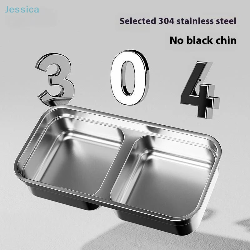 Double compartment 304 stainless steel pet bowl, slanted to prevent neck strain and acne for cats and dogs.