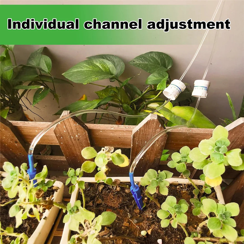 Automatic drip irrigation watering bag tubing with individual nozzle heads for indoor plants