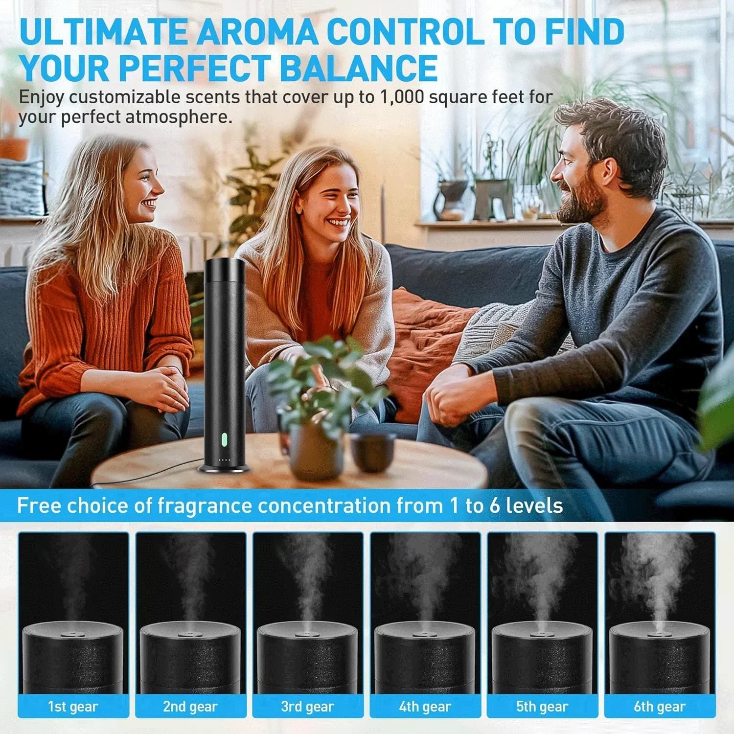 Coverage 1000 Sq.ft  Fragrance Diffuser 120ML Aroma Diffuser Smart Timing Remote Waterless Essential Oil Diffuser Large Room