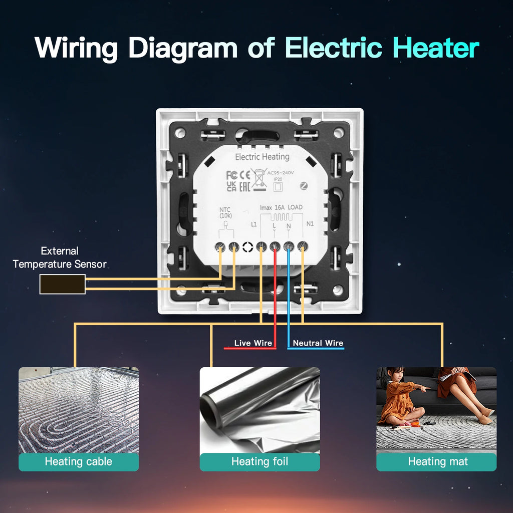 BSEED Zigbee Smart Electric Water Gas Boiler Floor Heating Thermostat Large Panels EU/FR Socket Modules Plastic Frames DIY Parts