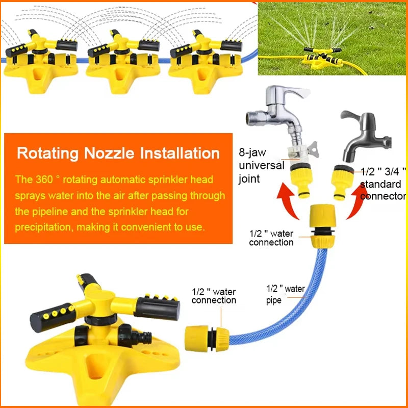 ZK 360° Hydraulic Rotating Lawn Sprinkler Adjustable Dual Spray Connectable Garden Irrigation Sprinkler with Quick Hose Fittings