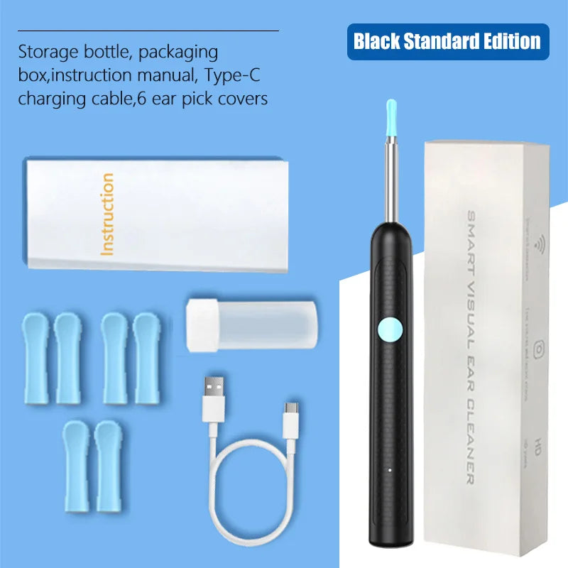 Visual Ear Wax Cleaner Camera - Digital HD Earwax Removal Kit Relaxation Treatment Black Standard Tidesmit