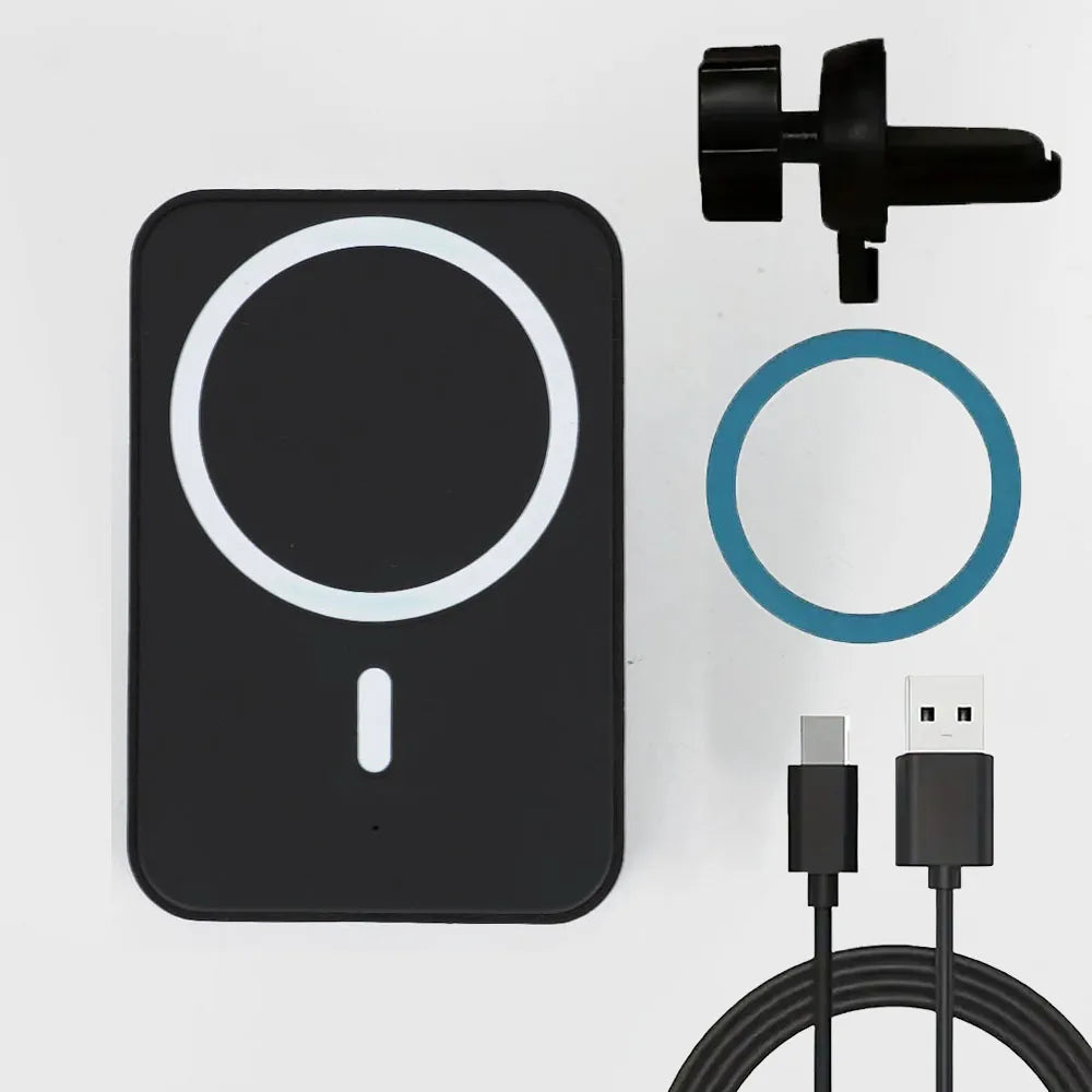 Wireless Car Phone Charger - Magnetic Qi Certified Fast Charging Mount Black with cable Tidesmit