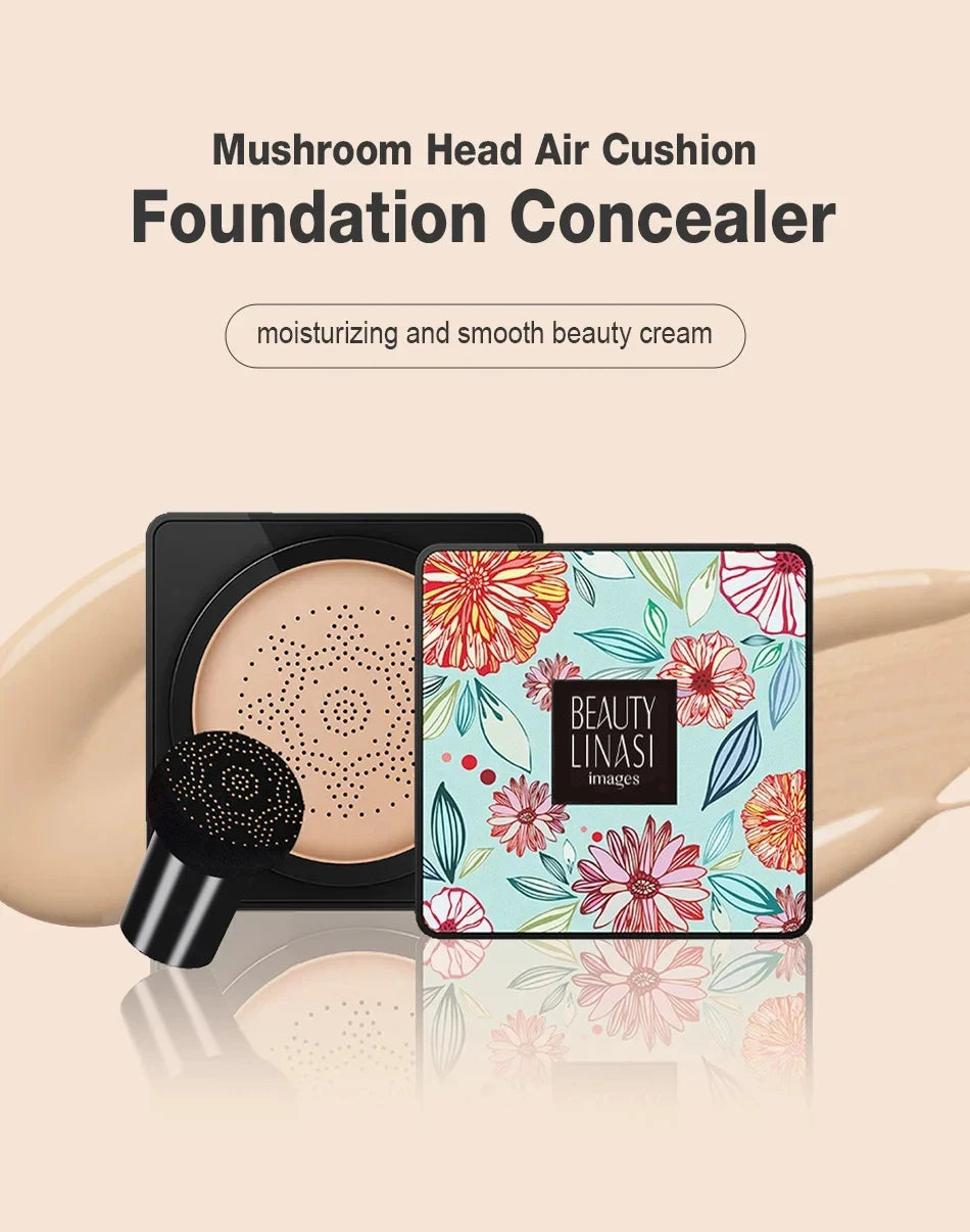 Tidesmit Mushroom Head air cushion CC cream texture close-up showing moisturizing foundation and concealer coverage