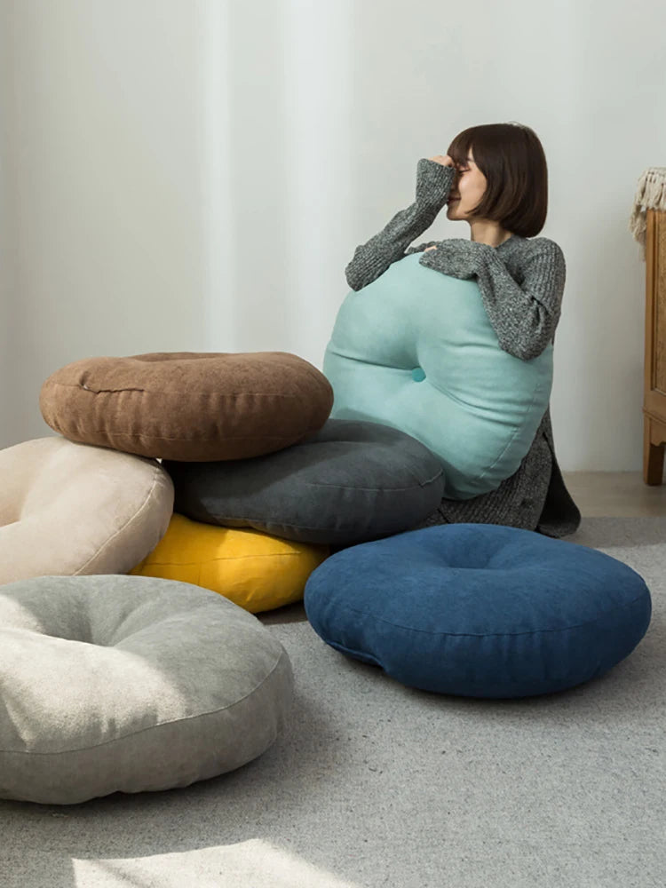 Round Shape Linen Seat Cushion Silk Cotton Core Tatami Cushion Pillow Home Decoration Soft Car Sofa Cushion Flax Round Sitting