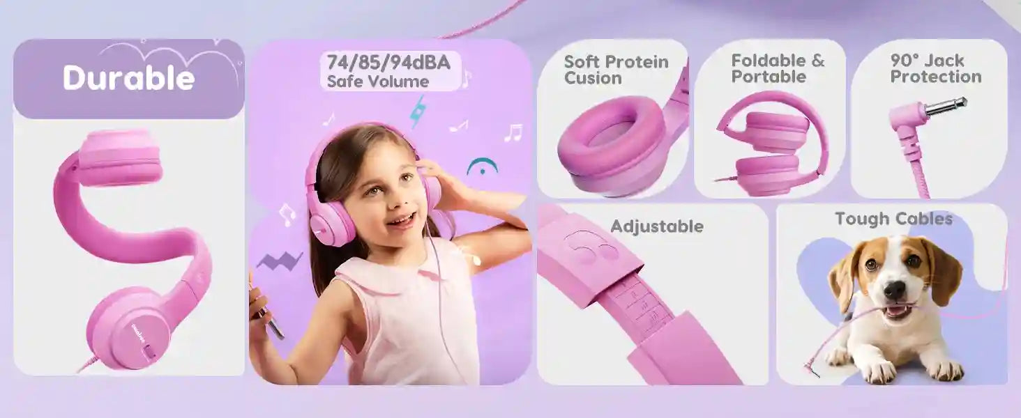 Kids Wired Headphones with Microphone - Comfortable Over-Ear Study Headset Tidesmit