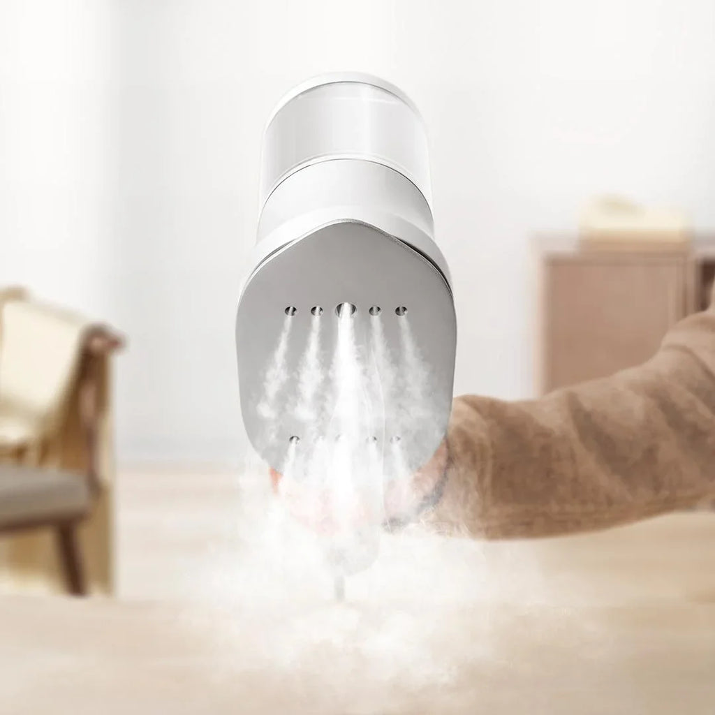 Tidesmit MIJIA handheld garment steamer showing steam nozzle and water tank for flat and hanging clothes ironing