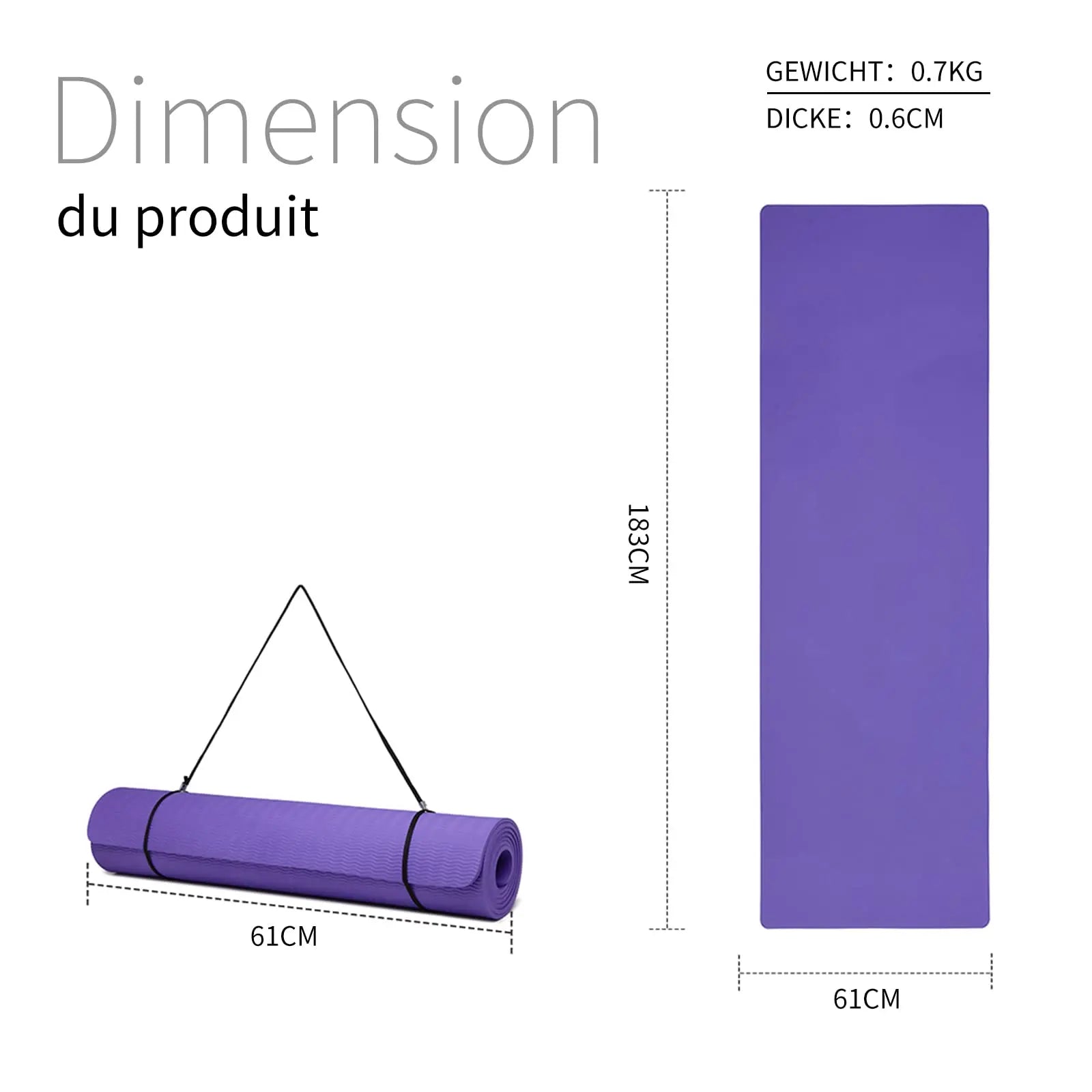 Good Nite TPE Yoga Mat - Non-Slip 183x61x0.6cm for Pilates, Fitness & Training, with Carry Strap