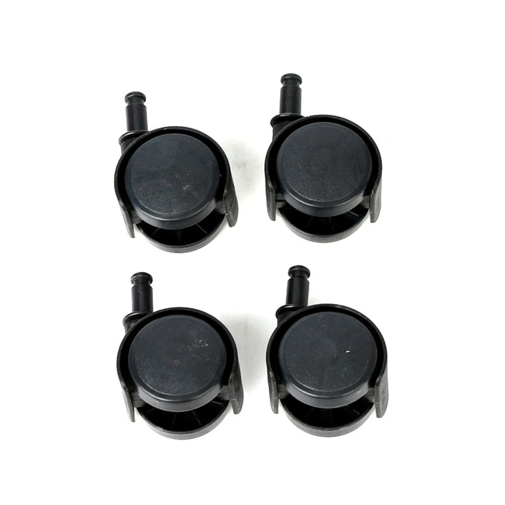 Set of four black caster wheels with mounting pins for planter base