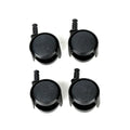 Set of four black caster wheels with mounting pins for planter base