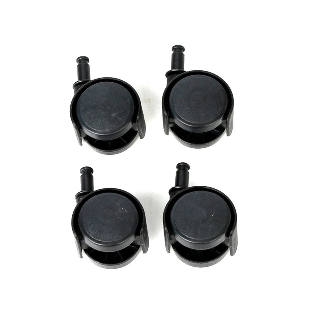 Set of four black caster wheels with mounting pins for planter base