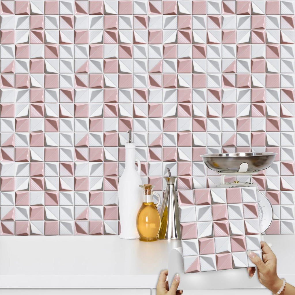 10pcs Flat Mosaic Tiles Sticker Set Kitchen Bathroom Wall Decals Gloss Waterproof Film 2D Surface Cover Transfers for Home Decor