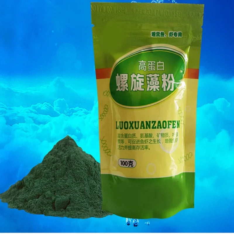 Tidesmit Spirulina powder vitamin supplement for aquarium fish and ornamental shrimp health and growth.