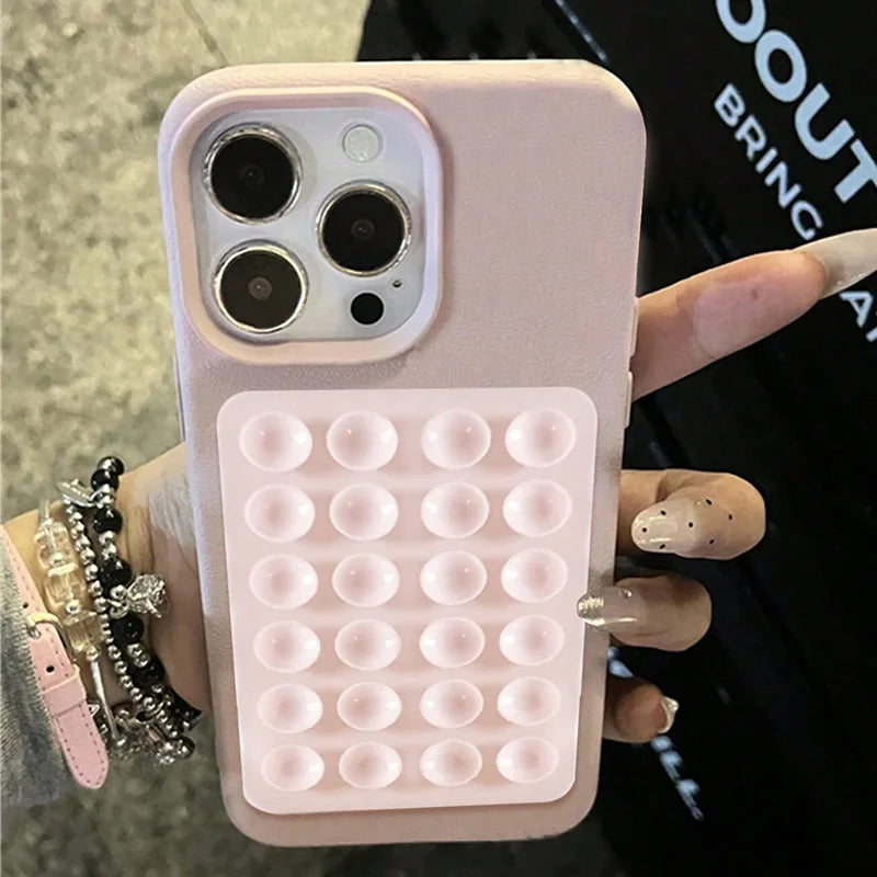 iPhone 17 Pro Max Case with Suction Cup Stand Litchi Leather Pink Tidesmit