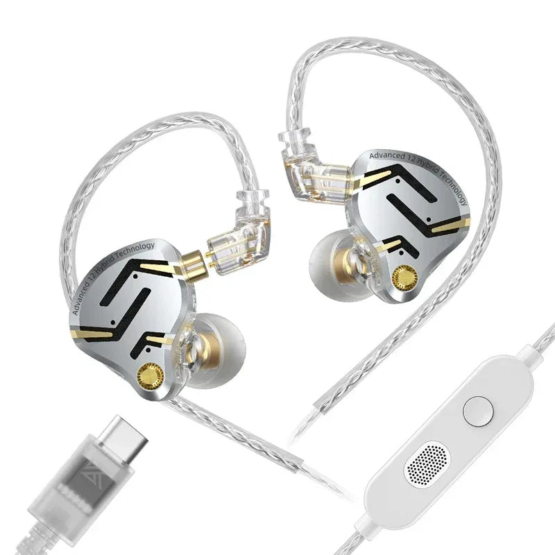 Wired Hybrid IEM Earphones HiFi Bass Gaming Audio | Tidesmit silver with mic-C Tidesmit