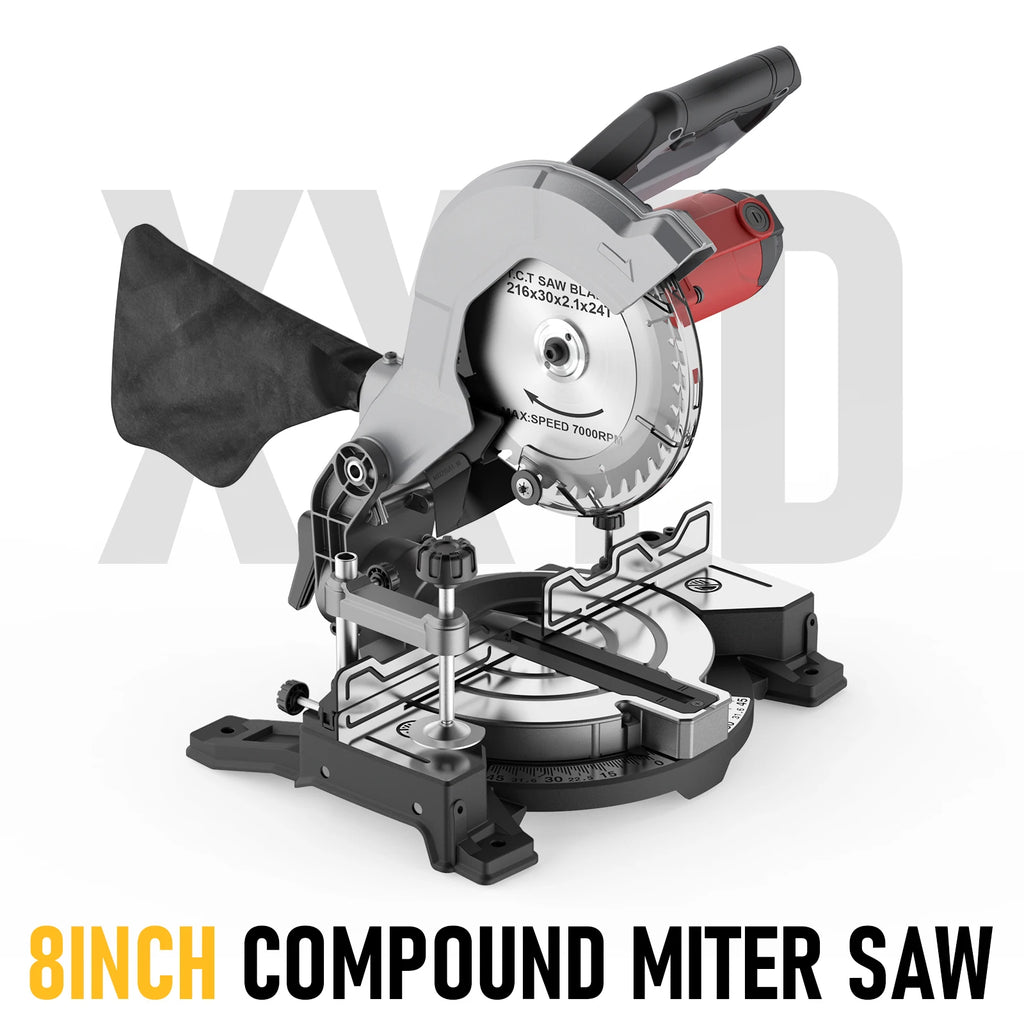 45° Bevel Compound Miter Saw 8inch, 1400W Electric Mitre Saw with 24T Carbide Blade, 5000 RPM, Woodworking Cutting Tool for Wood