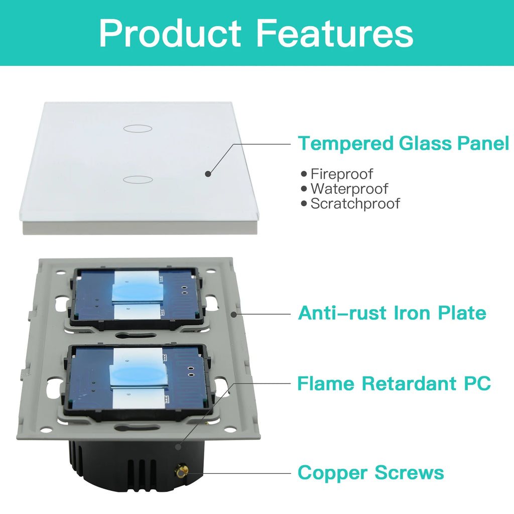 WiFi Smart Light Switch Touch Glass Panel - App-Controlled Automation Tidesmit